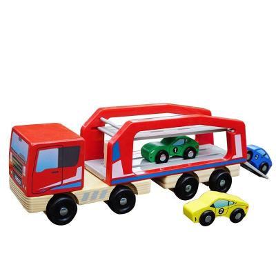 China Wooden Children Toys Double Decker Bus Transport Truck Boy Kids Car Trailer Transporter Kids Vehicle Toys MIEN042 for sale