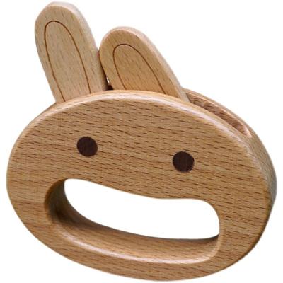 China Musical Shape Musical Wooden Animal Beech Natural Baby Bunny Rabbit Baby Teether Rattle Toy for sale