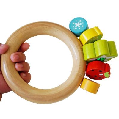 China Musical Colorful Milk Teeth Rattle Wooden Ring Toy Hand Bell Rattle Wooden Educational Toys for Toddlers for sale