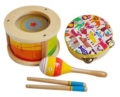 China Toddler non-electric popular educational musical instrument children's colorful double-sided wooden drum for sale