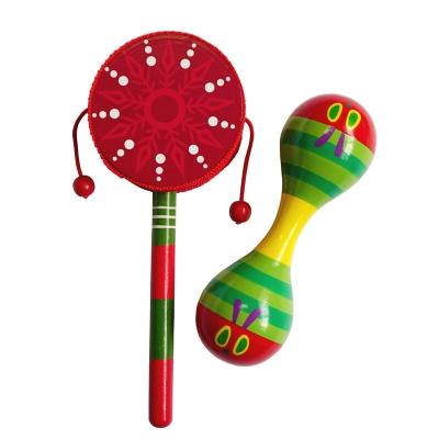 China Musical Instrument Toy Early Education Wooden Cartoon Rattle Baby Music Toy Traditional Toy Wave Non-Electric Drum for sale