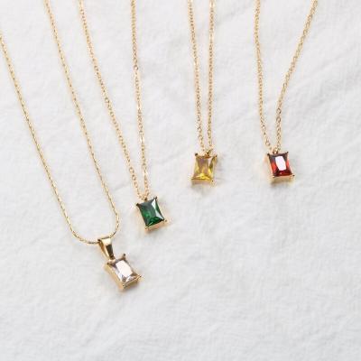 China TRENDY Jewelry 18k Gold Plated Stainless Steel Jewelry Square Black Red Green Champagne Gem Stone Pendant Necklace for sale