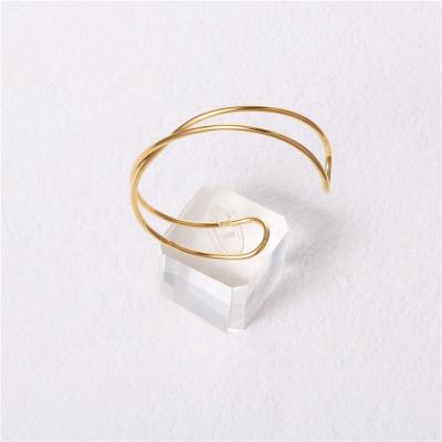 China Lead Free Nickel Free Gold Plated Stainless Steel Lines Cross Cuff Bracelet For Women Wholesale Jewelry for sale