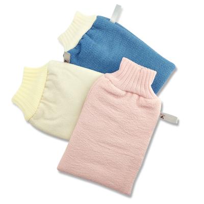 China EXFOLIATE Most Strong Survey Solid Color Bath Gloves Double Side Scrubber Exfoliating for sale