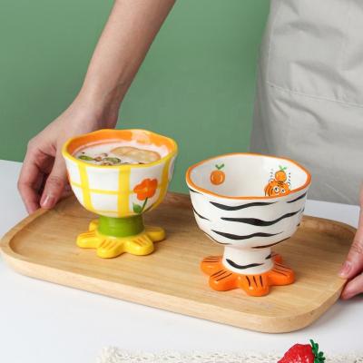 China SOULCHE Viable Ceramic Bowls Korean Handmade Ceramic Flower Shaped Irregular Dessert Ice Cream Cups Kids Rice Bowls for sale