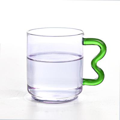 China SOULCHE Viable Glass Cup Water Creative Colorful Glass Mug With Ear Handle Girls Coffee Milk Cups And Spoons for sale