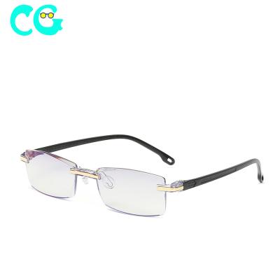 China Thin Anti-blue ray TR90 frameless reading glasses for men and women ultralight glass computer glasses for sale