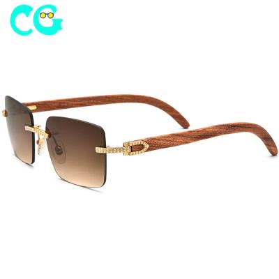 China Fashion Sunglasses Women 2021 New Square Frameless Diamond Sun Glasses Eyewear Mens Wooden Rimless Optical Luxury Sun Glasses for sale