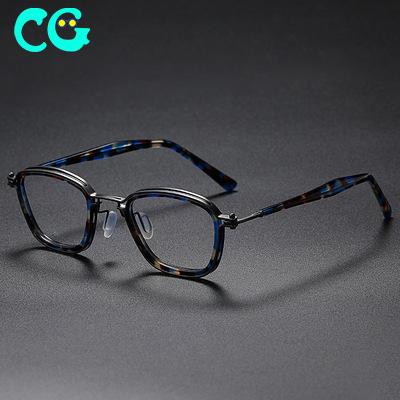 China Retro Square Fashionable Wide Brim Glasses Frame Pure Titanium Eye Sight Eyeglasses Frame Customized Anti Myopia Glass Blue Light for sale