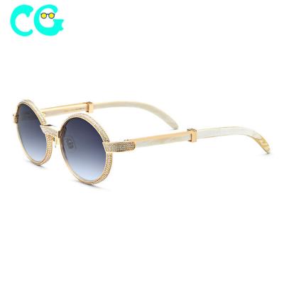 China High Quality Oculos Gafas Vintage Glasses Oculos Gafas Round Accessories Crystal Buffalo Horn Sunglasses Women Nature Eye Design Trendy Frame for sale