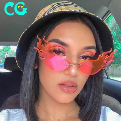 China Fashion Sunglasses Shape Fire Wave Flame Sunglasses Women Men Rimless Eyewear Sun Glass Party Luxury Trending Wide Side Sunglasses for sale