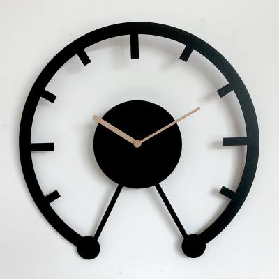 China Antique Vintage Modern Minimalist Luxury Large Design Frame Style Art Craft Black Wall Decoration Metal Watch Antique Clock For Living Room for sale