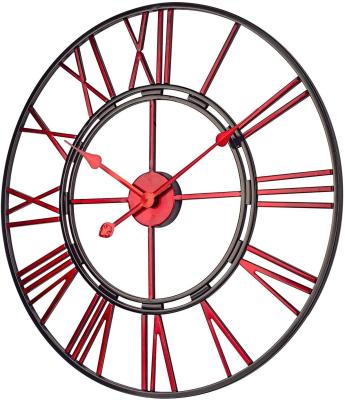 China Antique Style Black Indoor Silent Battery Operated Metal Decorative Clock, European Industrial Vintage Large Wrought Iron Wall Clock for sale