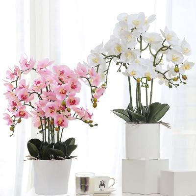 China Restaurant/China Import Artificial Custom Fabric Home/Indoor Flower Look Real Set With Pot Artificial Orchid Flowers for sale