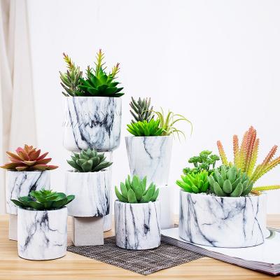 China Traditional Decorative Marble Potted To Cement Flowerpot Artificial Succulent Plants for sale