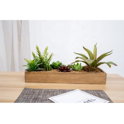 China Large Indoor Artificial Succulents Simulated Plants In Wooden Box For Home Decor for sale