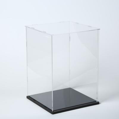 China Transparent Acrylic Display Box With Door Opening For Gift Toy Building Blocks Minifigure Display Black 22*22*32cm for sale