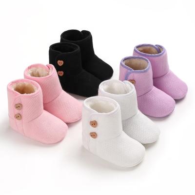 China Cotton Anti-Slippery Organic Fur Infant Toddler Crochet Boy Girl Baby Newborn Knitted Booties for sale