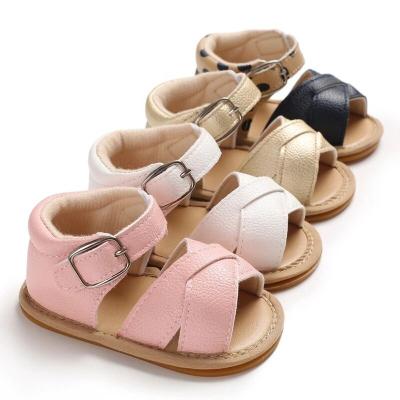 China White Anti-Slippery Cross Over The Baby Hard Bottom Kids Summer Toddler Flat Sandals For Girls for sale