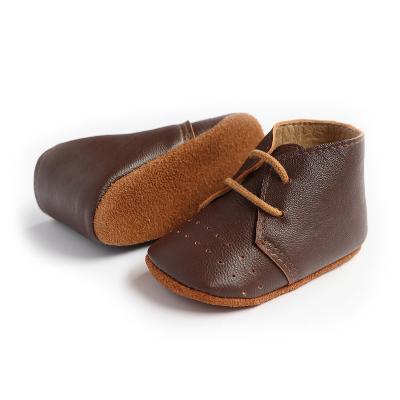 China Baby Boys Brown Genuine Leather Boots Hand Made Shoes Anti-slippery For Toddlers for sale