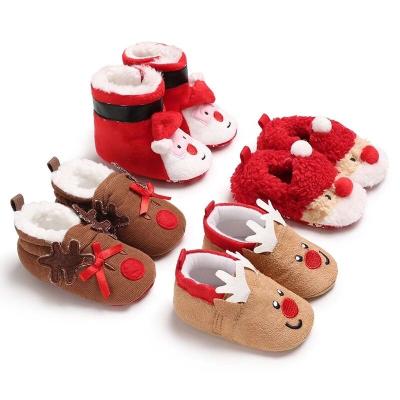 China Cute Winter Infant Baby Christmas Reindeer Bean Boots Slippers Anti-slippery Shoes for sale