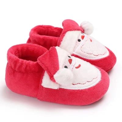 China Santa Claus Cartoon Fluffy Christmas Baby Light Cute Infant Red Shoes for sale