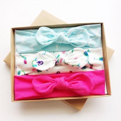 China Baby Headbands 3pcs Toddler Girls Bow Knot Headband Printed Cotton Baby Headband Set In Gift Box for sale