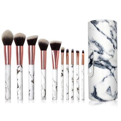 China Angular Blush 10pcs Makup Brush For Private Label Marble Makeup Brush Set With Holder Box for sale