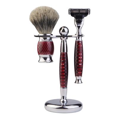 China Andor Pure Badger Shaving Brush Men's Grooming Set Wholesale Safety Razor Kit With Stand for sale