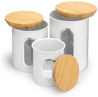 China Sustainable Factory Price Set Of 3 Kitchen Storage Canisters With Airtight Bamboo Lids for sale