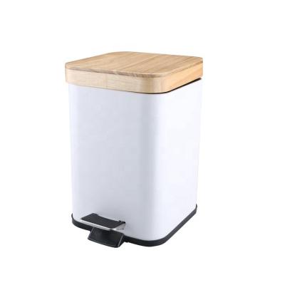 China Sustainable Factory Bathroom Trash Can, Square Trash Can With Bamboo Lid And Removable Inner Wastebasket, Trash Can for sale