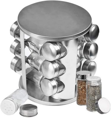 China Factory Price Stainless Steel Viable Spice Rack with Jars (12Pcs), Rotating Spice Storage Rack Rack and Thicken Glass Spice Jars for sale