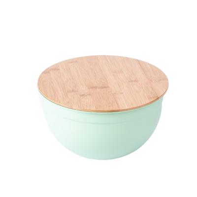 China Sustainable stainless steel mixing bowl with wooden lid for sale