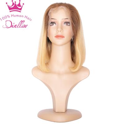 China Hot Sale Thick Straight Human Hair 2022 Honey Ombre Blonde 13x6 Bob Lace Front Wigs Pre Plucked With Baby Hair for sale