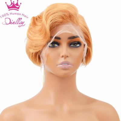 China Swiss Wholesale 13x6 Lace Front Human Hair Wigs Pixie Cut Virgin Short Curly Orange Color Pre Pluck Lace Wig Vendors for sale