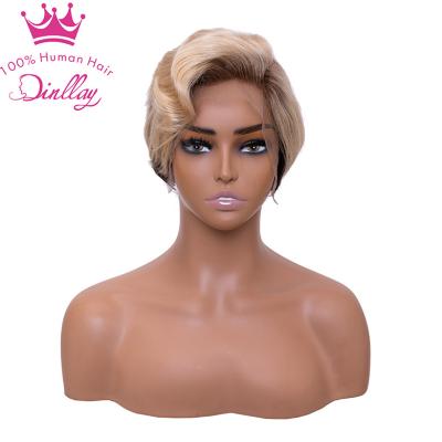 China Wholesale 13x6 Water Wave Lace Front Wig Human Hair Wigs Pixie Cut Virgin Short Curly T1B/613 Pre Plucked Lace Wig Vendors for sale