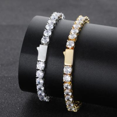 China Hiphop Tennis 4mm Chain Bracelet Iced Out Zircon Gold Plated Copper Hip Hop Jewelry For Women Men Size Multi Color Wholesale Custom for sale