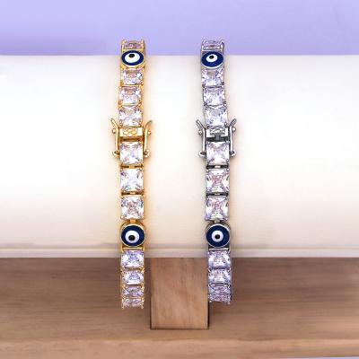 China New High Quality Tennis Chain CZ Copper Blue Magic Eye Adjustable Bracelet for sale