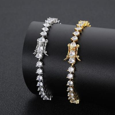 China Hiphop Tennis Chain Bracelet 4mm Iced Out Zircon Copper Hip Hop Jewelry For Women Men Size Multi Color Optional Wholesale Custom for sale