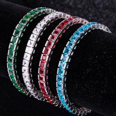 China Colorful Vintage 4*4mm Men's Tennis CZ Bracelet Ladies Zircon Bracelet Rainbow Tennis Bracelet Products for sale