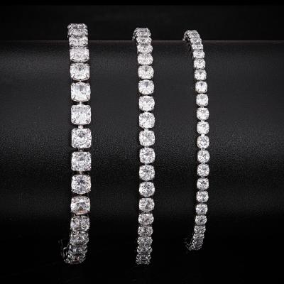 China Vintage Hip Hop Single Row Gold Plated Dense Zircon 3/4/5mm CZ Square Micro Round Tennis Chain Bracelet Punk Bracelet for sale