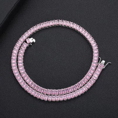 China High Quality 4*6mm Square Tennis Chain Necklace Copper Baguette Tennis Diamond Necklaces Chain for sale