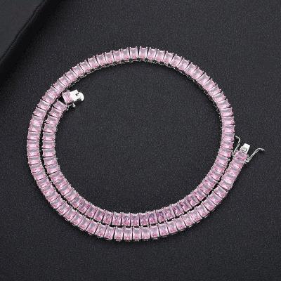 China Hip Hop Tennis Necklace Hip Hop Chain Jewelry For Women Mens Copper Pink Zircon Multi Size Optional Wholesale Custom for sale