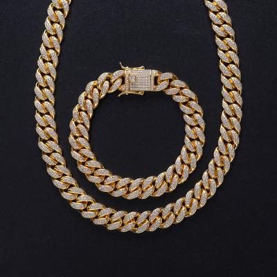 China Hot Selling High Quality 12mm Width 3A+CZ Cuban Link Chain Necklace Men Hip Hop Cuban Chain Jewelry for sale