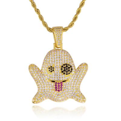 China Religious Hip Hop Zircon Anime Ghost Pendant With Iced Out Bling Rhinestone Miami Choker Cuban Chain Necklace For Men Boy Gothic Jewelry for sale