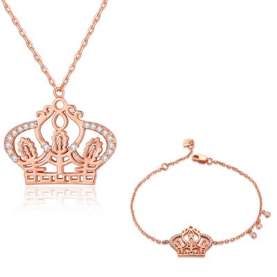 China High Quallity High Quality Personality 925 Silver Rose Gold Plated Women Wedding Engagement Luxury Cubic Zirconia Crown Jewelry Set for sale