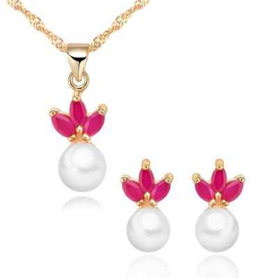 China TRENDY High Quality 925 Sterling Silver Fashion 18K Gold Plated Women Charm Bridal Pearl Wedding Jewelry Sets for sale