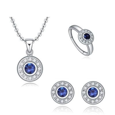 China Wholesale 925 Sterling Silver Rhodium Plated Luxury Blue Women Accessories CLASSIC Vintage Sapphire Cubic Zirconia Jewelry Set for sale