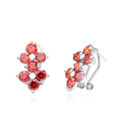 China New Design FASHIONABLE 925 Sterling Silver Claw Set Stone Red Zircon Women Earrings Cut On Stud Jewelry for sale