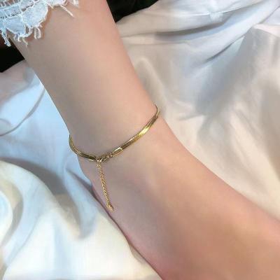 China 2021 Simple Fashion High Quality Factory Wholesale Lead Free Nickel Free 18K Gold Plated Adjustable Foot Jewelry Snake Chain Lady Anklet Chain Set for sale